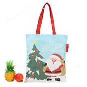 跨境圣诞印花款可爱卡通无底无侧RPET丽新布环保袋圣诞老人礼品袋